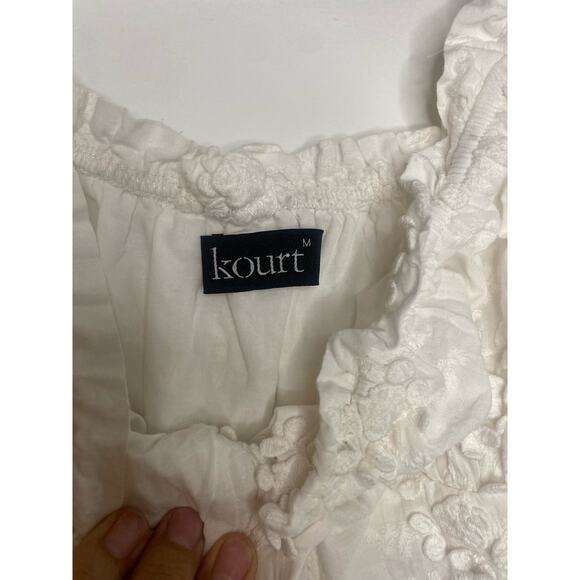Kourt White Dress with Beautiful Floral Detail. 100% Cotton. Size Medium. - Picture 3 of 6